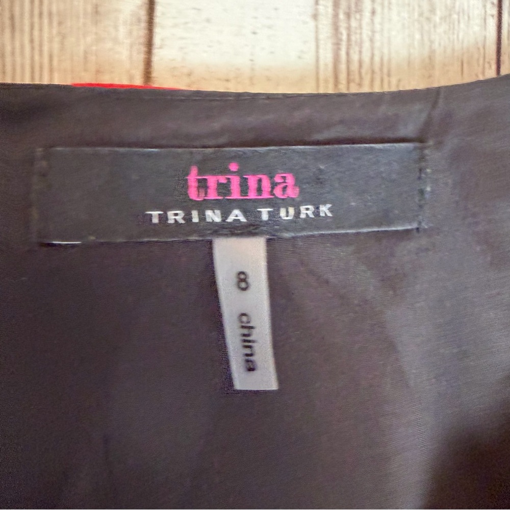 Trina Turk 'Sena' Black Pink Floral Bell Sleeve V-Neck Ponte Dress 8 - Picture 6 of 10